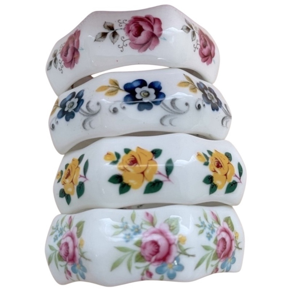 SANDFORD Vintage Bone China Napkin Rings - Floral